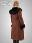 Preview: brauner Damen Lammfellmantel mit Kapuze