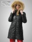 Preview: gesteppter Damen Lederjacke lang schwarz grau abnehmbare Kapuze figurbrtont
