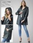 Preview: figurbrtonter Damen Ledermantel petrol schwarz abnehmbare lederkapuze