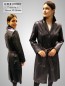 Preview: langer echter Damen Ledermantel schwarz mit Gürtel