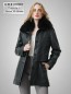 Preview: lange Damen Lederjacke mit Pelzkragen petrol