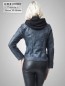 Preview: blaue-kurze-Damen-Lederjacke-mit-Kapuze-und-Reißverschluss