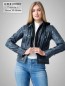 Preview: kurze Damenlederjacke blau Kapuze