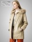 Preview: heller Damen Lederparka lang mit abnehmbarer Kapuze und Pelzrand