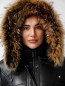 Preview: Damen Leder-Parka abnehmbare Kapuze mit Fellrand