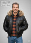 Preview: wattierter Herren Leder Blouson in schwarz Lederkapuze