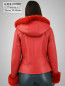 Preview: rote kurze gewachsene Damen Lammfelljacke Kapuze