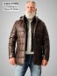 Preview: gesteppte lange Herrenlederjacke braun abnehmbare Kapuze