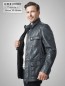Preview: lange Herren Lederjacke grau vintage Look viele Taschen lang Lammnappa leicht