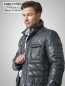 Preview: graue lange Herren Lederjacke vintage viele Taschen