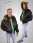 Preview: wattierter Herren Leder Blouson in schwarz Lederkapuze