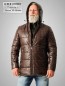 Preview: lange Lammnappa Herren Lederjacke braun abnehmbare Kapuze