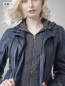 Preview: blaue kurze Damen Lederjacke Kapuzentel abnehmbar