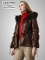 Preview: halblange braune Damen Lammfelljacke mit Kapuze