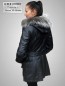 Preview: Damen Lederjacke mit Kapuze und Silberfuchsrand silbergrau