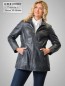 Preview: gefütterte lange Damenlederjacke mit Reißverschluss blau / braun antik echtes Lammnappa