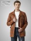 Preview: Herren Lederjacke lang sportlich dünn cognac