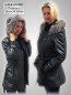 Preview: lange Damen Lederjacke mit Kapuze und Silberfuchsrand