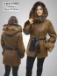 Preview: lange Damen Lammfelljacke mit Toscana Lammfell Kapuze braun Schaffelljacke