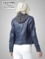 Preview: kurze blaue kurze Damen Lederjacke Kapuzentel abnehmbar