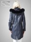 Preview: blaue vintage Damen Lederjacke lang kapuze echtes Leder