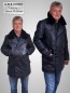 Preview: schwarze lange Herren Lederjacke zweireiher lammnappa