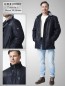 Preview: Herren Lederjacke lang blau schick abnehmbarer Lammfellkragen gesteppt