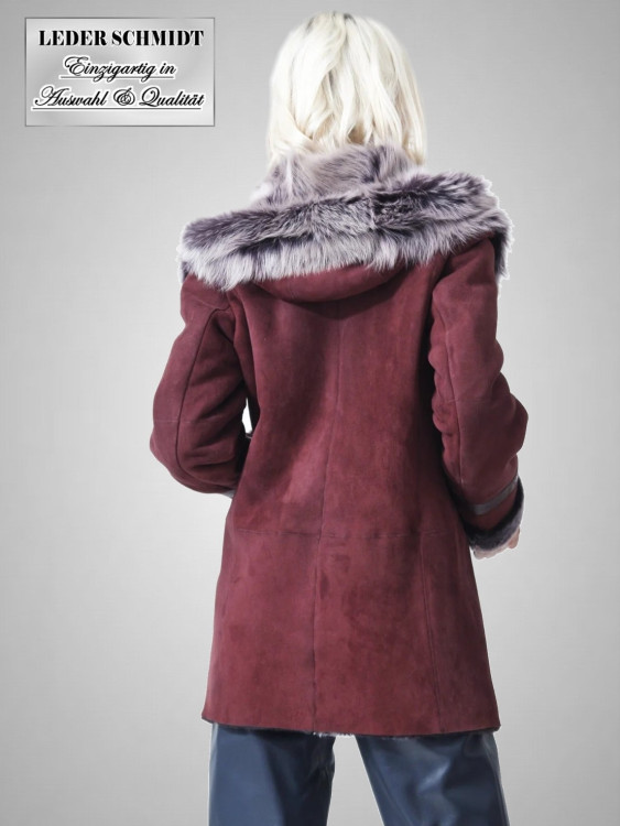lange Damen Lammfelljacke mit Kapuze