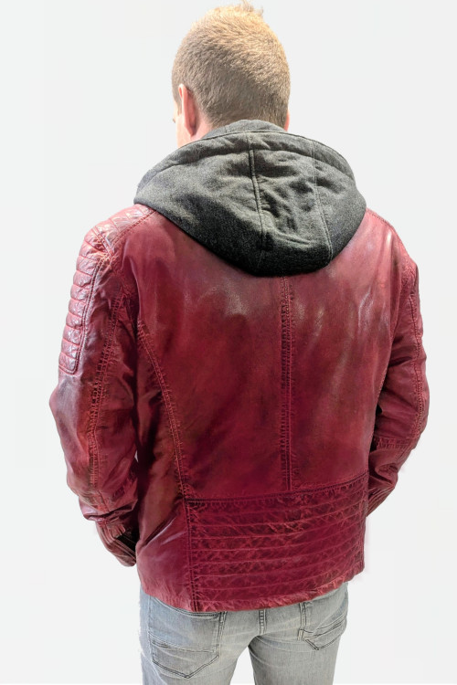 rote kurze Herren Lederjacken Biker Kapuze Übergrößen