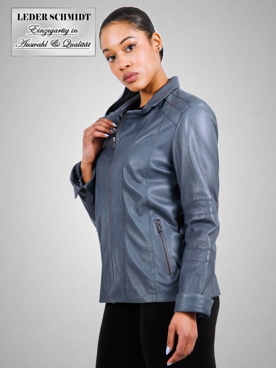 kurze Blaue Damen Lederjacke