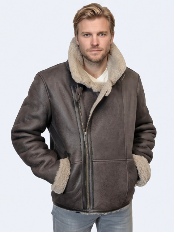 kurze Herren Lammfelljacke braun