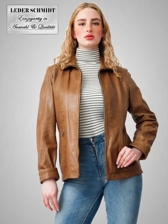 braune halblange Damen Lederjacke