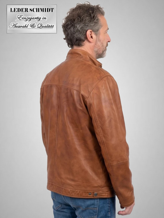 kurze Herren Biker Lederjacke cognac