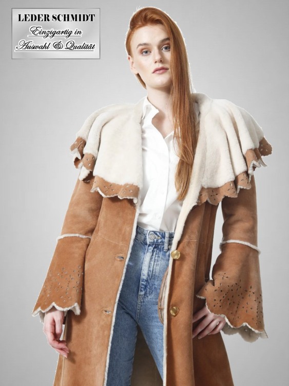 Damen Lammfell-Mantel braun