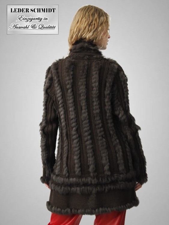 lange Pelzjacke mit Strick schwarz