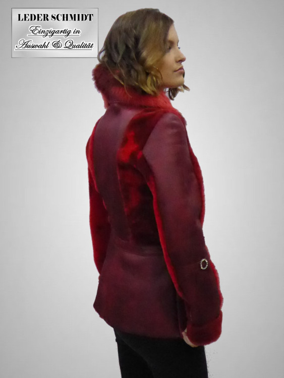 Preview: kurze Damen Lammfelljacke in rot