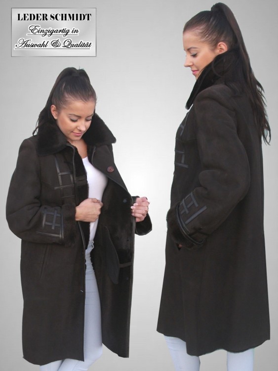 leichter Damen Lammfellmantel aus Merino-Lammfell braun taupe
