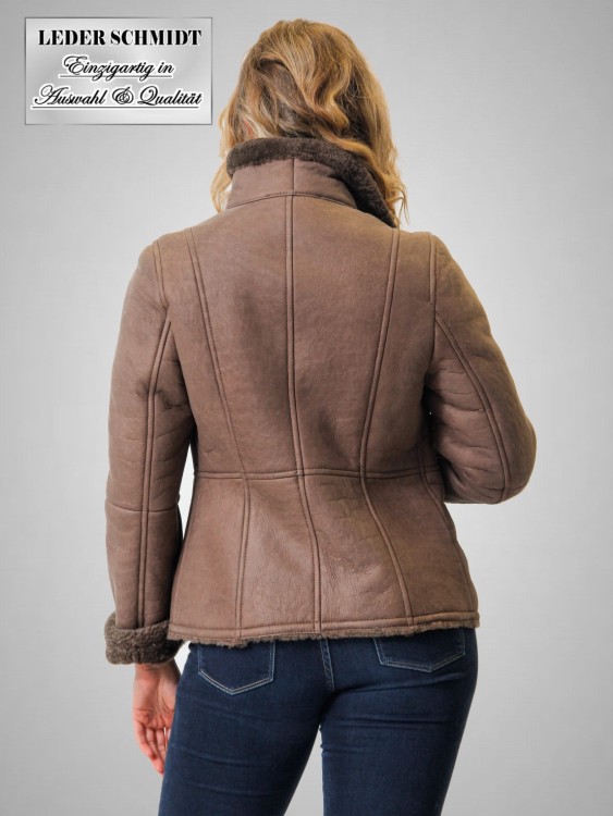 Preview: kurze Damen Lammfelljacke aus braun