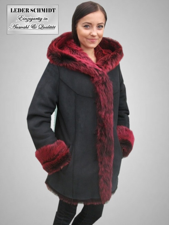 Lammfelljacke für Damen mit Kapuze