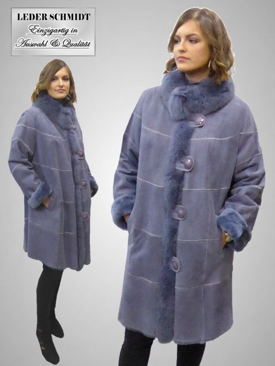 lange Damen Lammfelljacke mit Blaufuchs weit echtes Fell