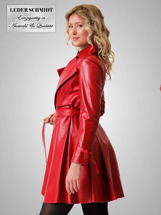echter Damen Ledermantel aus Lammnappa rot