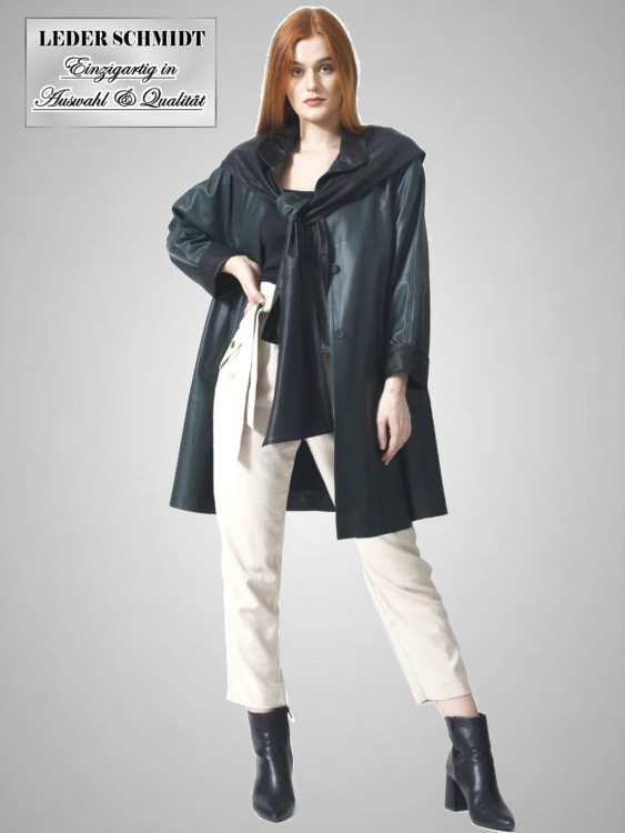 Damen Lederswinger mit Schalkapuze petrol