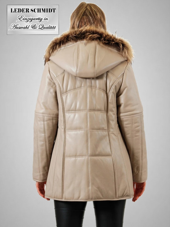 gesteppter Damen Lederparka mit abnehmbarer Kapuze