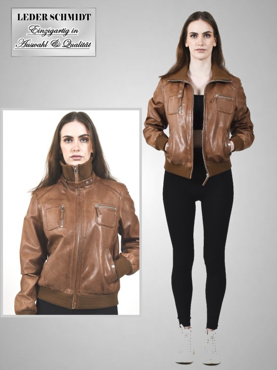 kurze Damen Lederjacke Blouson Strick