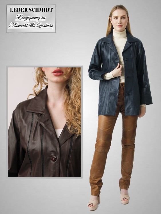 Damen Lederjacken lang blau Knöpfe schick