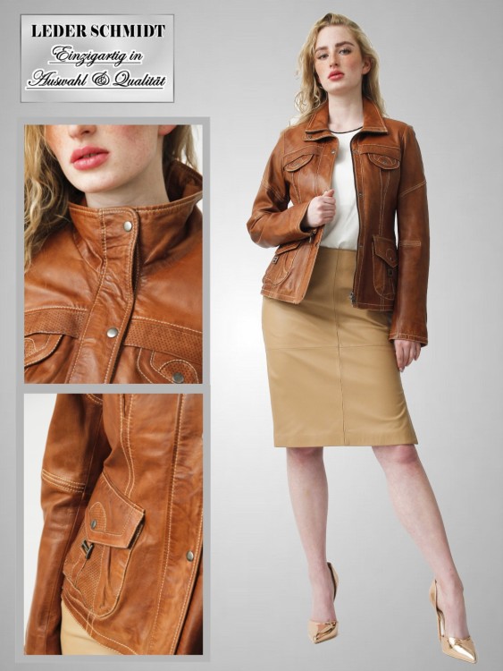 leichte echte braune kurze Damen Lederjacke