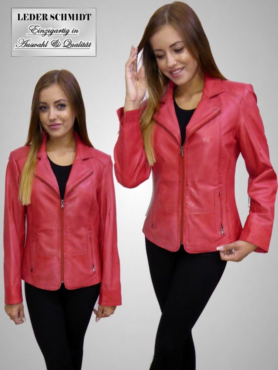 rote kurze Damenlederjacke