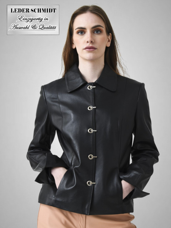 kurze schwarze echte Damen-Lederjacke Lamm-Nappa