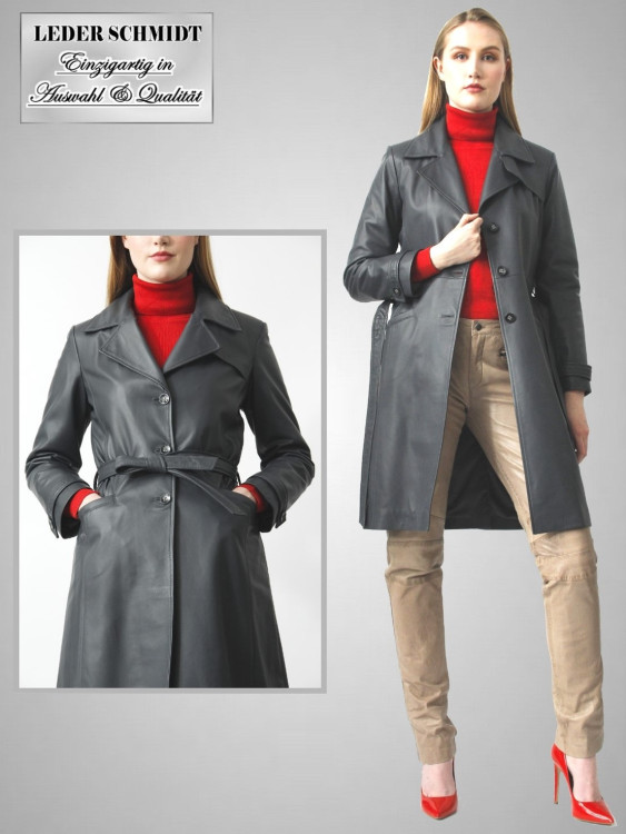 Damen Ledermantel mit Gürtel
