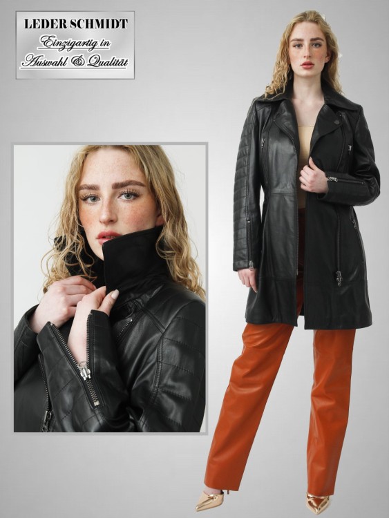 Damen Lederkurzmantel schwarz